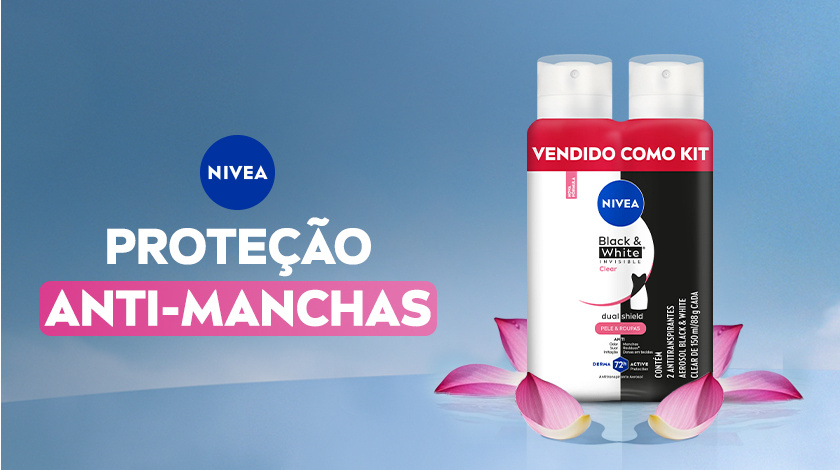 Imagem com fundo azul. Em destaque aparece a embalagem de Black & White Authentic, ao lado de ingredientes.