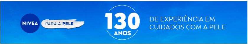 Banner com fundo azul de céu. No lado esquerdo, o logo da NIVEA aparece seguido pela frase 