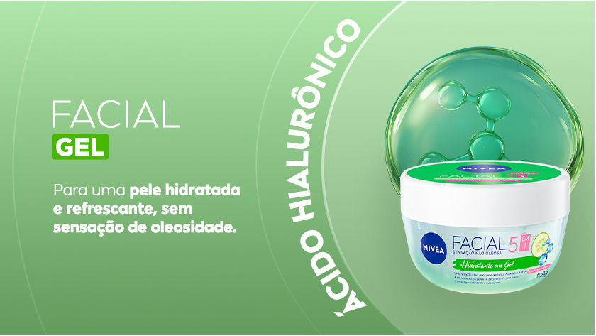 Fundo verde representando o produto. Ao lado direito, a embalagem aparece em destaque com representações da fórmula.