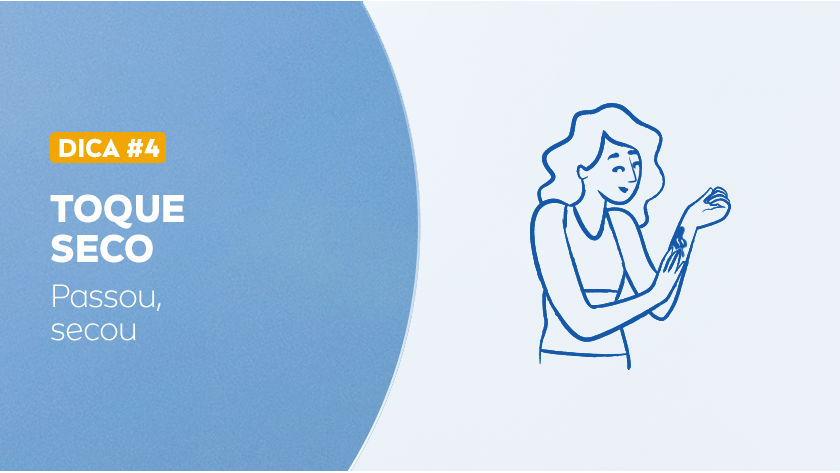 Ilustração em azul de uma pessoa curtindo a praia e passando protetor no braço.