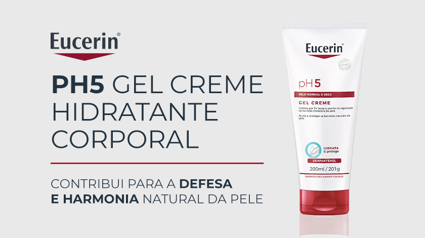 Imagem do Gel Creme Hidratante pH5 Eucerin em um fundo neutro.