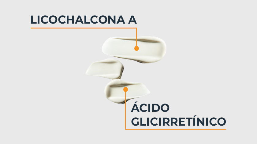 Imagem da textura branca do produto com destaque para os ativos da fórmula.