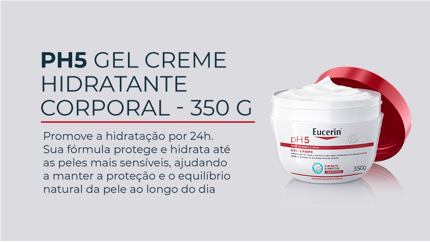 Imagem com fundo neutro. Ao lado direito, um pote branco e vermelho aparece em destaque.