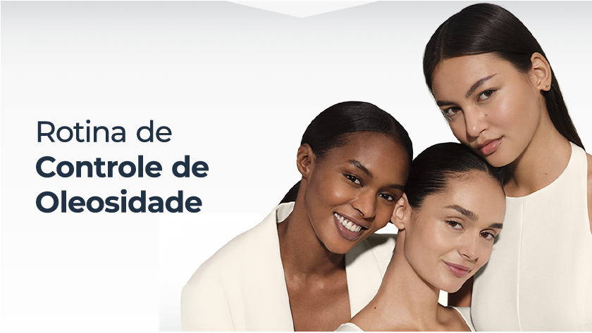 Imagem com fundo branco. Ao lado, aparecem três modelos de etnias diferentes.