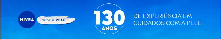 Fundo em tons de azul mesclado. À esquerda, o logo da NIVEA em um círculo azul escuro, seguido da frase 