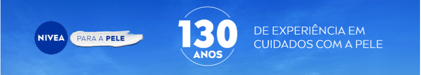 Fundo em tons de azul mesclado. À esquerda, o logo da NIVEA em um círculo azul escuro, seguido da frase 