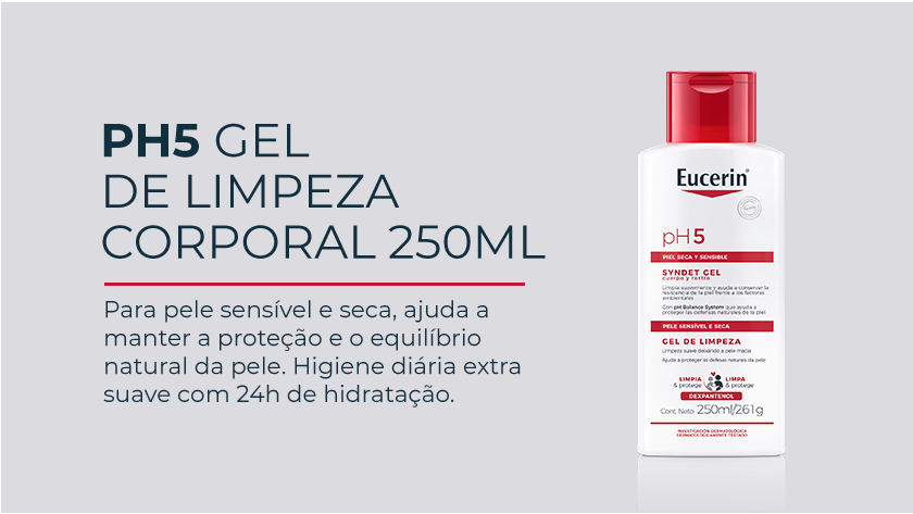 Imagem com fundo neutro. Ao lado direito, uma embalagem branca e vermelha