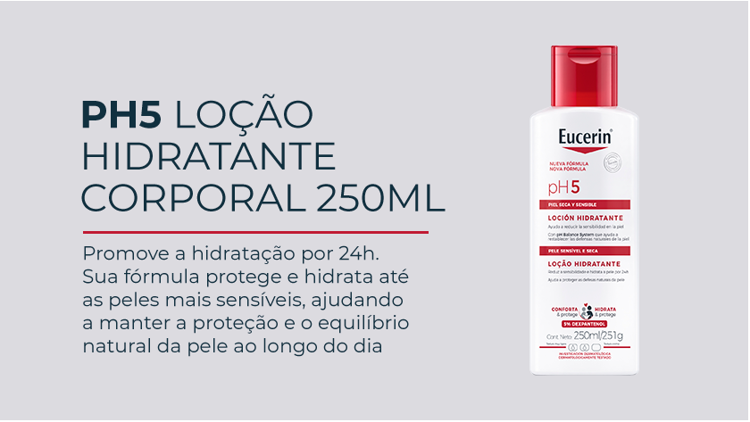 Imagem com fundo neutro. Ao lado direito, uma embalagem branca e vermelha