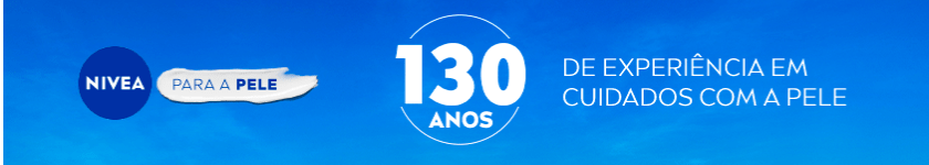 Rodapé azul com selo NIVEA Para a Pele e destaque para os 130 anos de experiência.