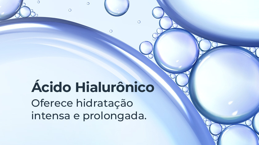 Representação do ácido hialurônico, com fórmula líquida e transparente.