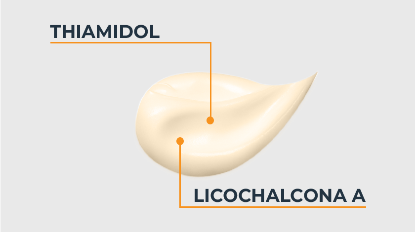 Imagem da textura do creme, com destaque para os ingredientes ativos.