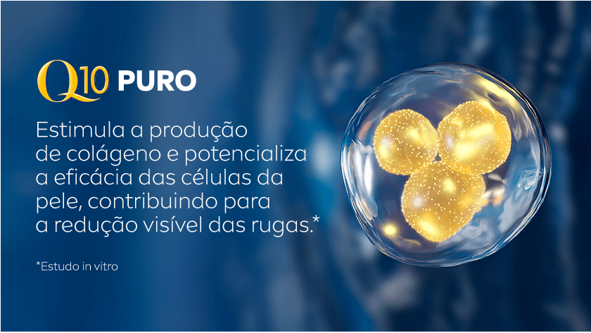 Fundo azul escuro em tons desfocados, lembra o universo da ciência. À direita da imagem tem uma bolha translúcida, com três esferas douradas brilhantes no interior.