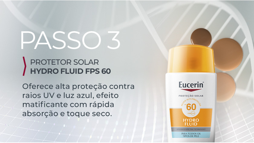 Imagem com fundo neutro. Ao lado direito, é destacado Hydro Fluid, em embalagem branca com tampa laranja.