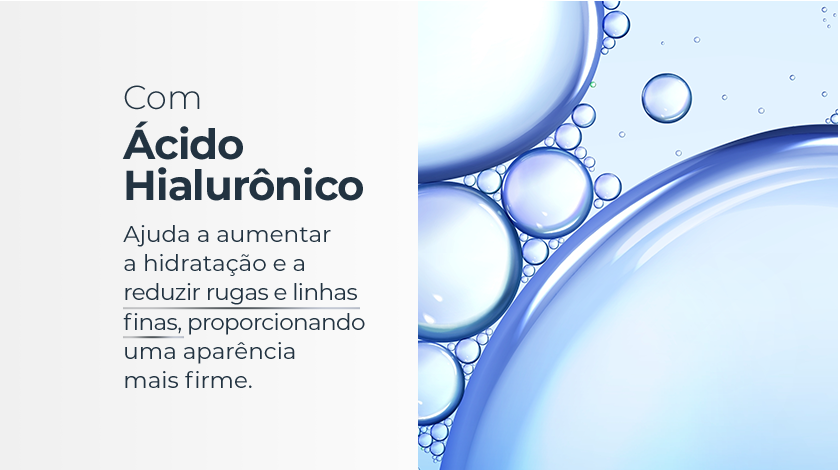 Imagem dividida em duas partes: a primeira com fundo neutro, a segunda com um líquido azul representando a fórmula.