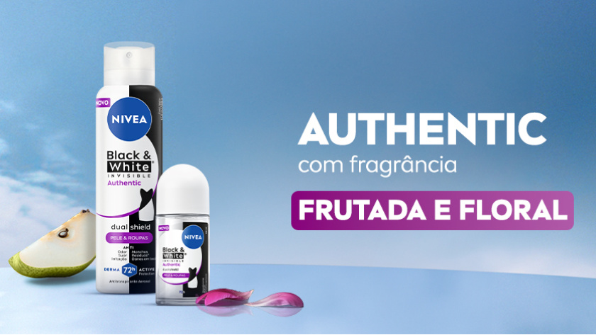 Imagem com fundo de céu azul. Ao lado esquerdo, a linha AUTHENTIC aparece em destaque, ao lado de ingredientes.