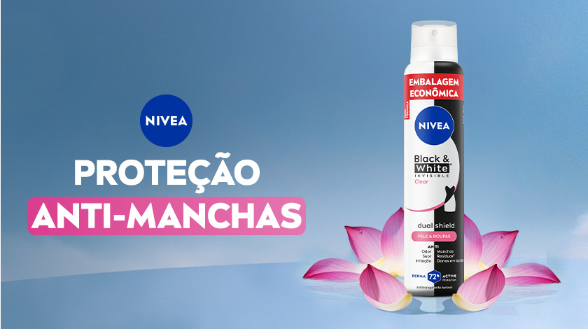 Imagem com fundo azul. Em destaque aparece a embalagem de Black & White Authentic, ao lado de ingredientes.