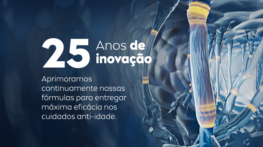 Close em uma representação da fórmula em tons azuis e dourados, representando tecnologia e pesquisa.