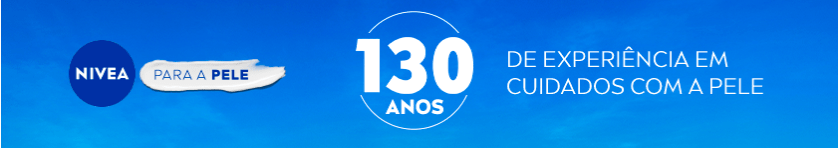 Banner com fundo azul de céu. No lado esquerdo, o logo da NIVEA aparece seguido pela frase 