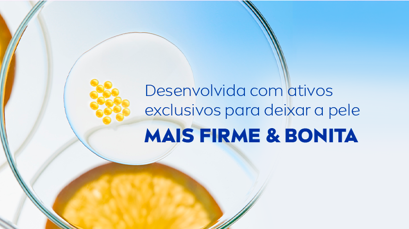 Imagem representativa da fórmula do produto, com uma cápsula e uma fatia de laranja, além de um fundo azul claro.