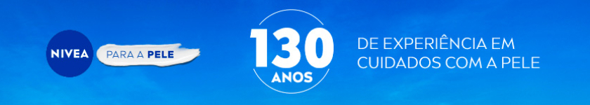 Fundo em tons de azul mesclado. À esquerda, o logo da NIVEA em um círculo azul escuro, seguido da frase 