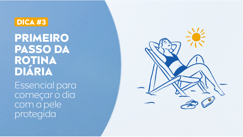 Ilustração em azul de uma pessoa curtindo a praia.