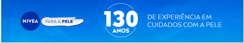 Banner com fundo azul de céu. No lado esquerdo, o logo da NIVEA aparece seguido pela frase 