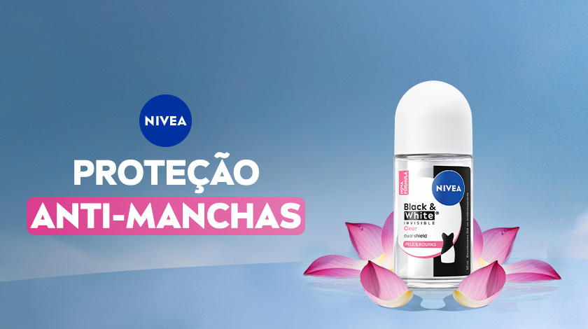 Imagem com fundo azul. Em destaque aparece a embalagem de Black & White Authentic, ao lado de ingredientes.