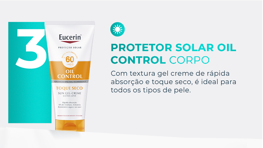 Banner publicitário com fundo claro e elementos em verde. À esquerda, há um grande número em destaque sobre um bloco vertical em tom verde-água. Em frente a ele, aparece uma embalagem de  bisnaga branca com detalhes em laranja. À direita, o layout apresenta ícone circular de sol no topo.