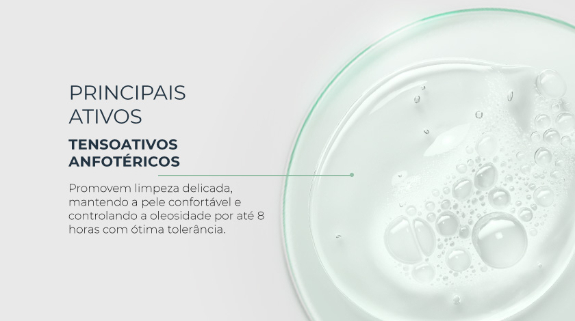 Gel verde em formato circular aparece abaixo do texto. O fundo é branco.