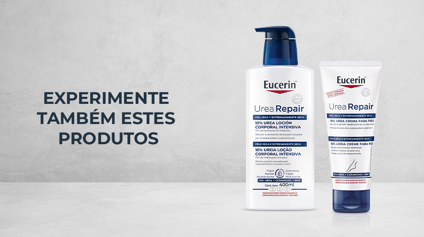 Produtos complementares da linha Urea Repair sobre uma superfície clara.