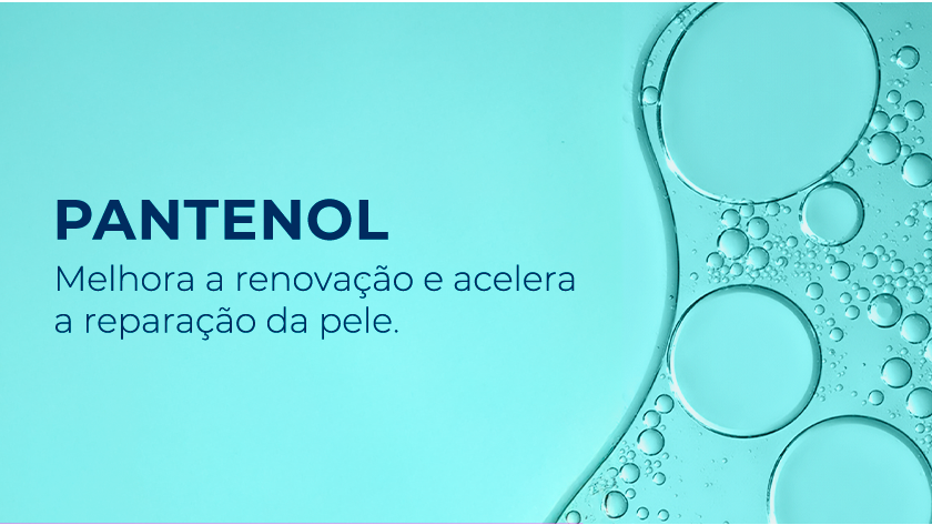 Fundo azul claro. Ao lado direito, uma textura líquida é representada.