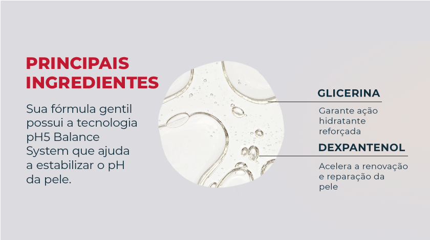 Imagem com fundo neutro. Ao centro, uma esfera representando a fórmula do produto aparece em destaque.