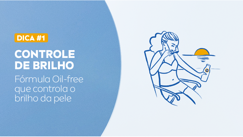 Ilustração em azul de uma pessoa curtindo a praia.