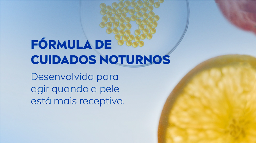 Imagem de representações da fórmula em laranja e fundo azul com textura molecular.