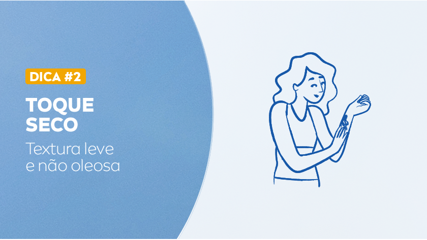 Ilustração em azul de uma pessoa curtindo a praia e passando protetor no braço.