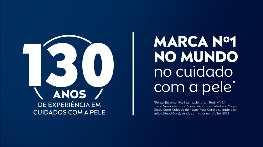 Fundo azul-escuro com selo “130 anos” e texto institucional da marca.