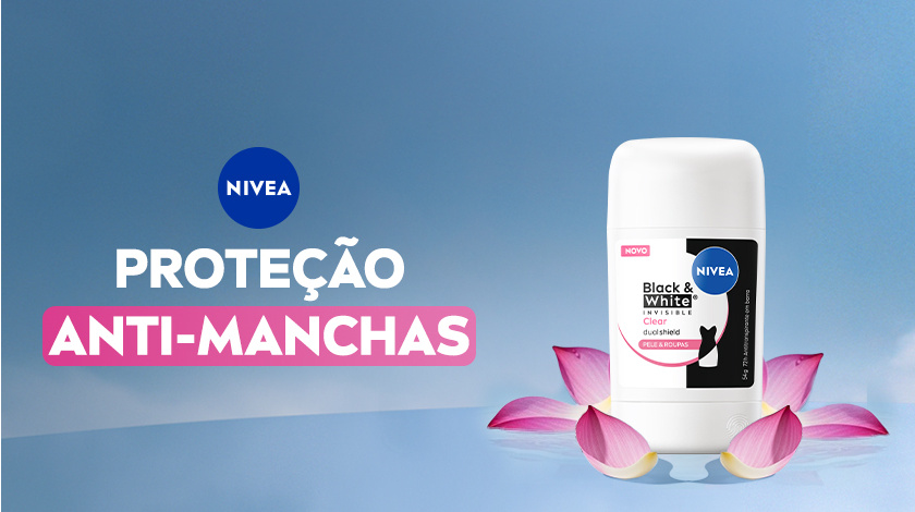 Imagem com fundo azul. Em destaque aparece a embalagem de Black & White Authentic, ao lado de ingredientes.
