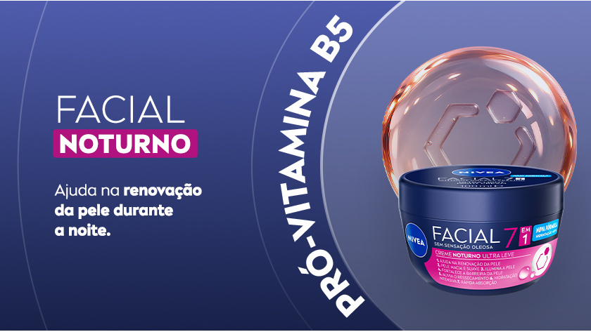 Fundo roxo representando o produto. Ao lado direito, a embalagem aparece em destaque com representações da fórmula.