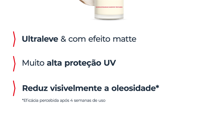 Fundo cinza claro com lista de benefícios do produto em destaque e parte inferior de um frasco Eucerin visível no topo da imagem.