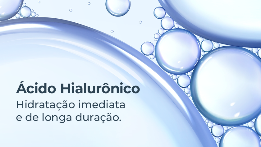 Representação do ácido hialurônico, com fórmula líquida e transparente.