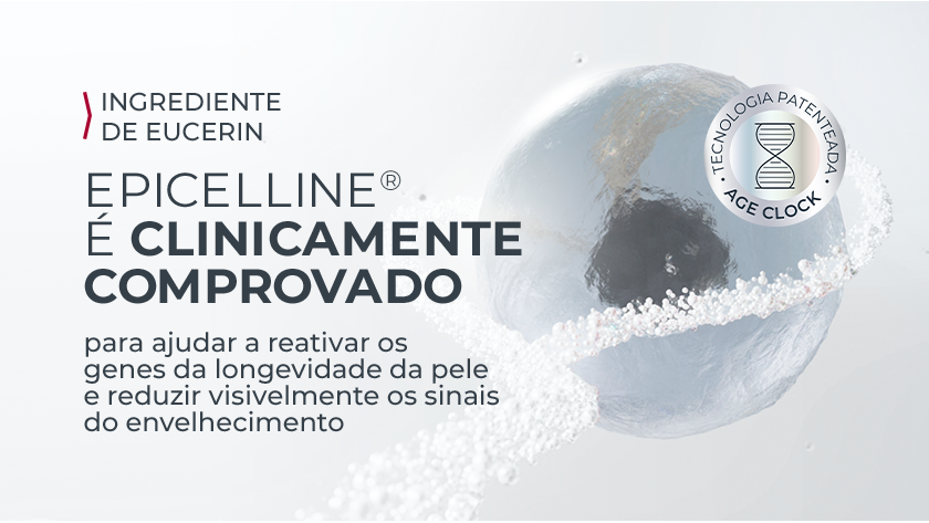 Fundo prateado com imagem representando a fórmula do produto em células.