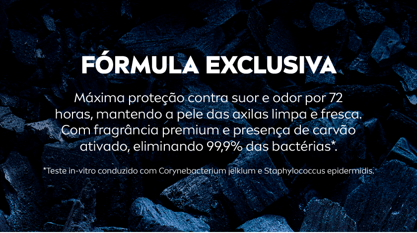 Fundo com pedras de carvão ativado. O texto se destaca com fonte branca.