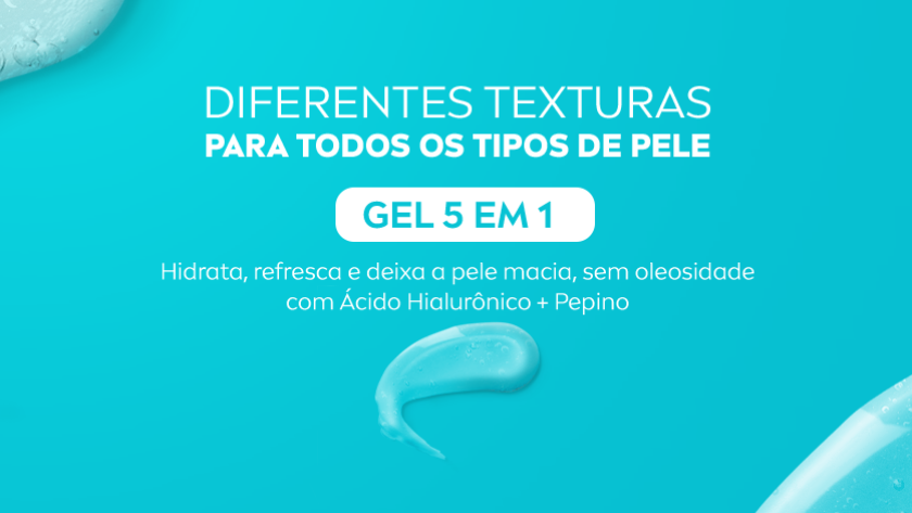 Fundo azul turquesa com textura de gel nas bordas. Texto central em branco destaca o Gel Ulraleve da NIVEA, com ácido hialurônico, indicado para hidratação sem oleosidade.