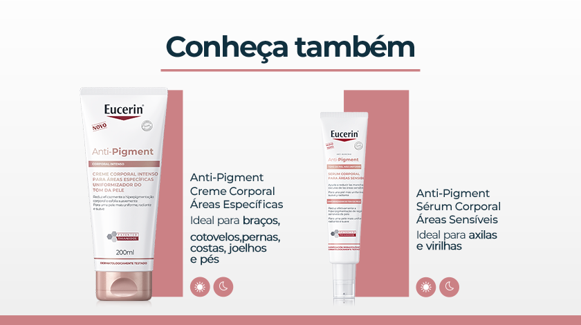 O banner apresenta dois produtos da linha Anti-Pigment lado a lado. O fundo é cinza, com detalhes em rosa.