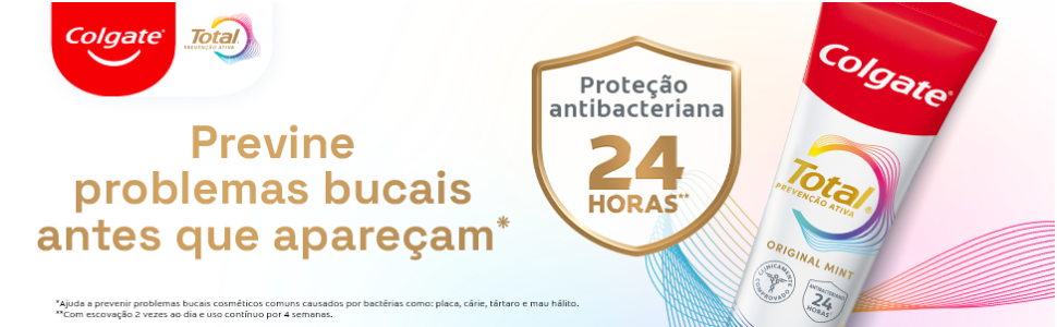 Creme Dental Colgate Total Original Mint, Prevenção Ativa, 2x180g Conteúdo digital Creme Dental Colgate Total Original Mint, Prevenção Ativa, 2x180g