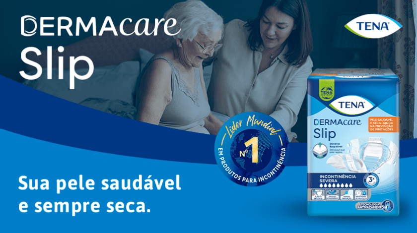 Uma mulher auxiliando uma mulher idosa com os dizeres 