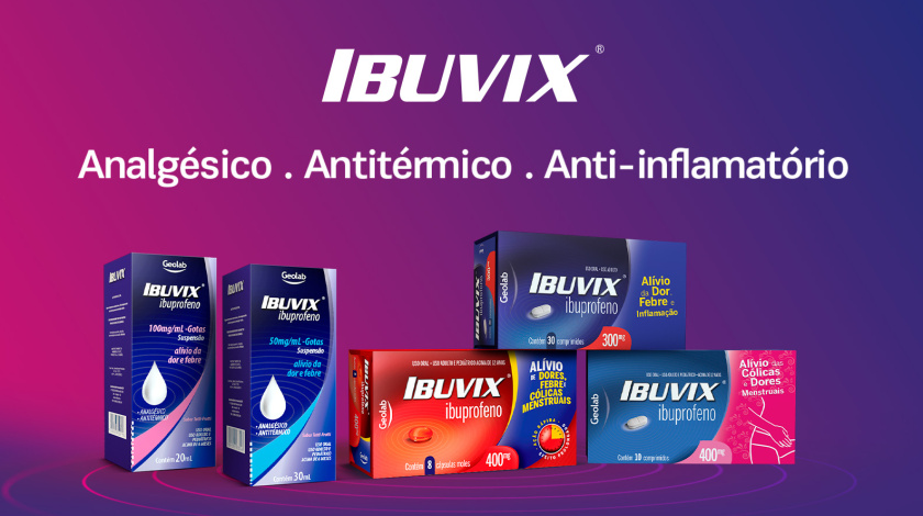 imagem da linha de produtos Ibuvix® comprimidos e gotas.