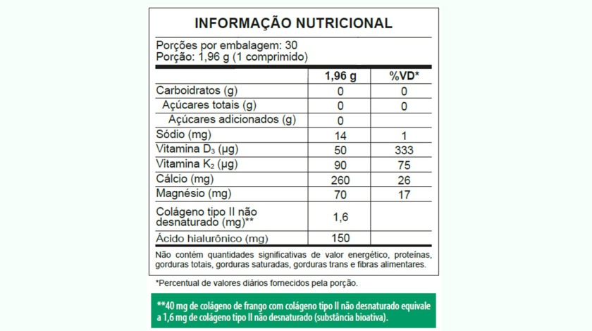 Tabela nutricional  Calde MAX
