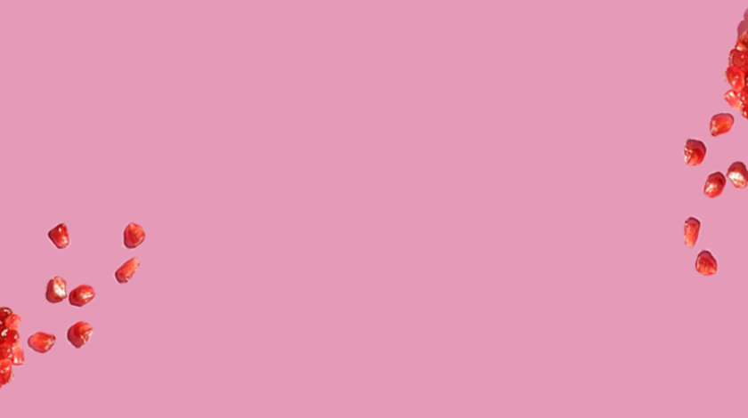 imagem com fundo rosa e detalhes de romã